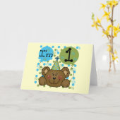 テディベア1歳の誕生日Tシャツと贈り物 カード (黄色い花)