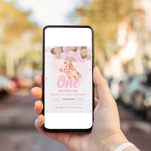 テディベア1stガールベアをテーマにした誕生日 招待状
