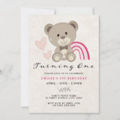 テディベア1stバースデーピンク招待状 招待状 (正面)