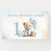 テディベア1stバースデーブルーバルーンバナー 横断幕 (横)