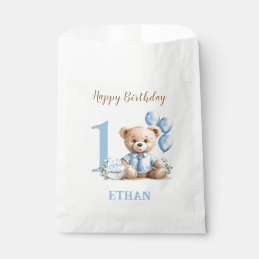 テディベア1stバースデーブルーベージュフェイズバッグ フェイバーバッグ (正面)
