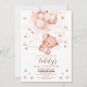 テディベア1stバースデーベア – yファースト・ボーイズ・ニュートラル 招待状 (正面)