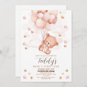 テディベア1stバースデーベア – yファースト・ボーイズ・ニュートラル 招待状 (正面/裏面)