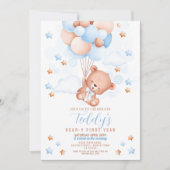 テディベア1stバースデーベア – yファースト・ボーイズ・ブルー 招待状 (正面)