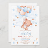 テディベア1stバースデーベア – yファースト・ボーイズ・ブルー 招待状 (正面/裏面)