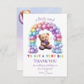テディベア1st誕生日バルーンカラフルー サンキューカード (正面/裏面)