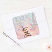 テディベア1st誕生日バルーンカラフルー スクエアシール (封筒)