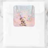 テディベア1st誕生日バルーンカラフルー スクエアシール (バッグ)