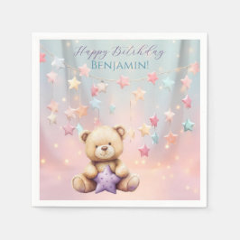 テディベア1st誕生日バルーンカラフルー スタンダードカクテルナプキン