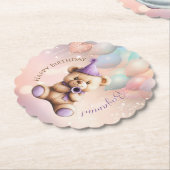 テディベア1st誕生日バルーンカラフルー ペーパーコースター (アングル)