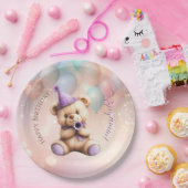 テディベア1st誕生日バルーンカラフルー ペーパープレート (パーティー)