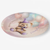 テディベア1st誕生日バルーンカラフルー ペーパープレート (アングル)