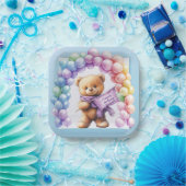 テディベア1st誕生日バルーンカラフルー ペーパープレート (パーティー)