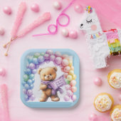 テディベア1st誕生日バルーンカラフルー ペーパープレート (パーティー)