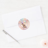 テディベア1st誕生日バルーンカラフルー ラウンドシール (封筒)