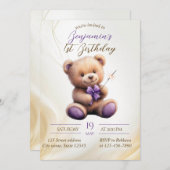 テディベア1st誕生日バルーンカラフルー 招待状 (正面/裏面)