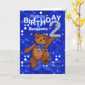 テディベア2歳の少年の誕生日 カード (黄色い花)