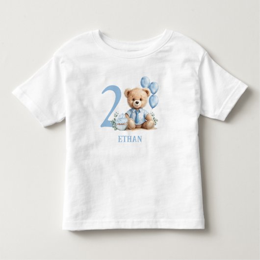 テディベア2ndバースデーネームブルートドラーTシャツ トドラーTシャツ (正面)
