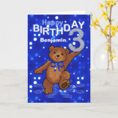 テディベア3歳の誕生日 カード (黄色い花)