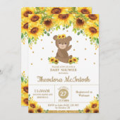 テディベア　ひまわり　花　ベビーシャワー　女の子 招待状 (正面/裏面)