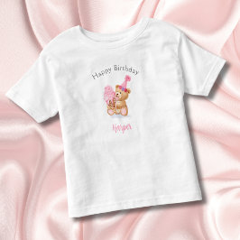 テディベア アイスクリーム バースデー ガール トドラーTシャツ