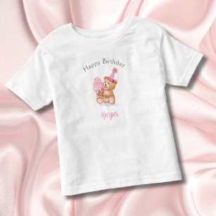 テディベア アイスクリーム バースデー ガール トドラーTシャツ