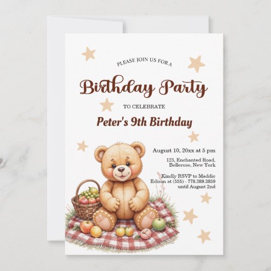 テディベア・アットピクニック9th誕生日パーティー 招待状 (正面)