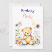 テディベア・イン・フラワーズガールズ・バースデーパーティー 招待状 (正面)