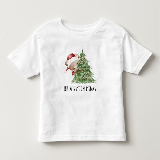 テディベア オーダーメイド 赤ちゃんの初めてのクリスマス トドラーTシャツ (正面)
