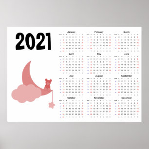 テディベア カレンダー 2021 ポスター - 日曜日始まり