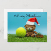 テディベア&ギフト付きテニスクリスマスオーナメント ポストカード (正面/裏面)