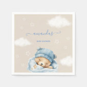 テディベア&クラウドライトブラウンブルーベビーシャワー スタンダードカクテルナプキン (正面)