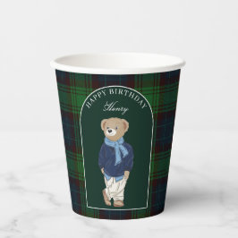 テディベア クラシックチェック 誕生日パーティー カスタム 紙コップ