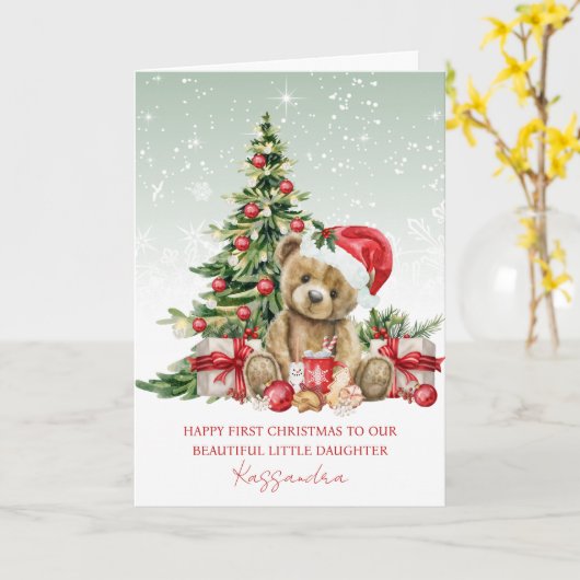 テディベア クリスマスツリー 私の初めてのクリスマスカード カード (黄色い花)