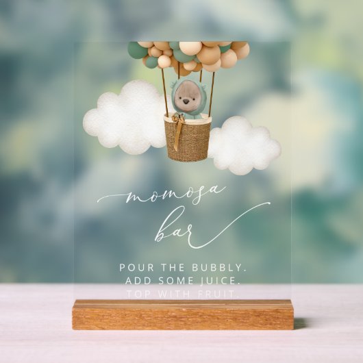 テディベア、グリーンバルーン、ベビーシャワー桃佐バー アクリルサイン (ニュートラル)