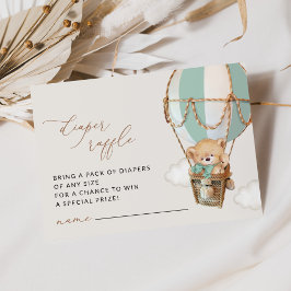 テディベア、グリーンホットエアバルーン、おむつラッフル エンクロージャーカード