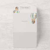 テディベア、グリーンホットエアバルーン、ベビーシャワー オールインワン招待状 (外側)