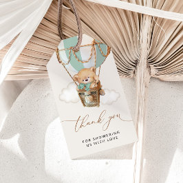 テディベア、グリーンホットエアバルーン、ベビーシャワー ギフトタグ