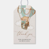 テディベア、グリーンホットエアバルーン、ベビーシャワー ギフトタグ (正面)