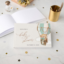 テディベア、グリーンホットエアバルーン、ベビーシャワー ゲストブック