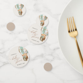 テディベア、グリーンホットエアバルーン、ベビーシャワー コンフェッティ