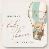 テディベア、グリーンホットエアバルーン、ベビーシャワー コースター (正面)