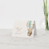 テディベア、グリーンホットエアバルーン、ベビーシャワー サンキューカード (正面)