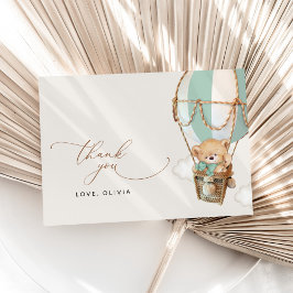 テディベア、グリーンホットエアバルーン、ベビーシャワー サンキューカード