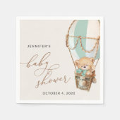 テディベア、グリーンホットエアバルーン、ベビーシャワー スタンダードカクテルナプキン (正面)