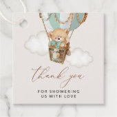 テディベア、グリーンホットエアバルーン、ベビーシャワー フェイバータグ (正面)