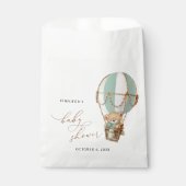 テディベア、グリーンホットエアバルーン、ベビーシャワー フェイバーバッグ (正面)