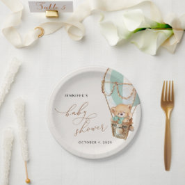 テディベア、グリーンホットエアバルーン、ベビーシャワー ペーパープレート