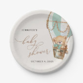 テディベア、グリーンホットエアバルーン、ベビーシャワー ペーパープレート (正面)