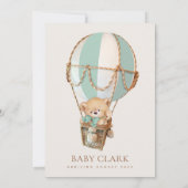 テディベア、グリーンホットエアバルーン、ベビーシャワー 招待状 (裏面)